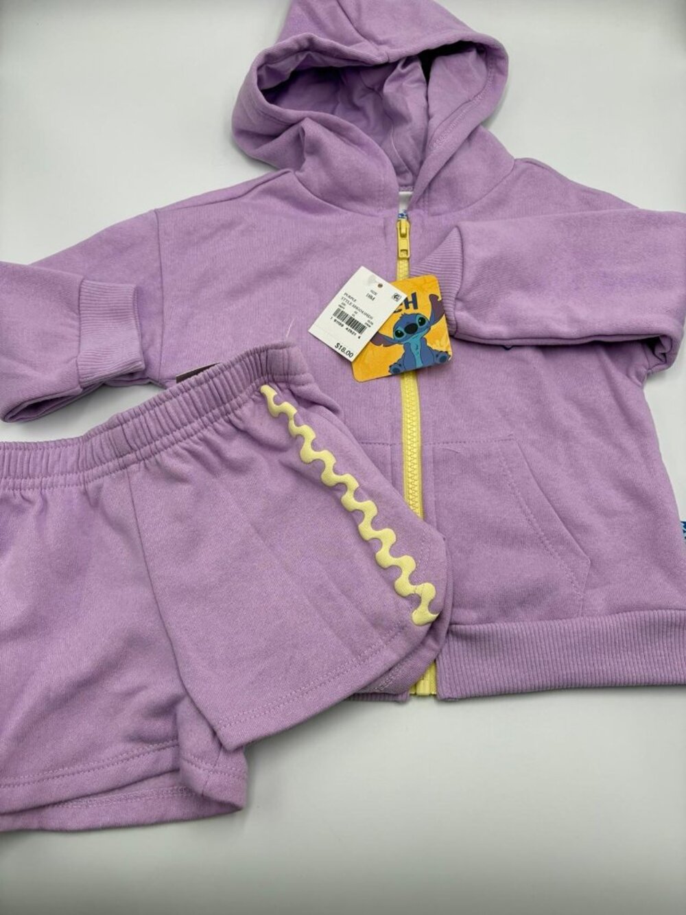 Disney Stitch Baby Girls 18M Purple Hoodie Shorts Set Aloha Beach Club NWT